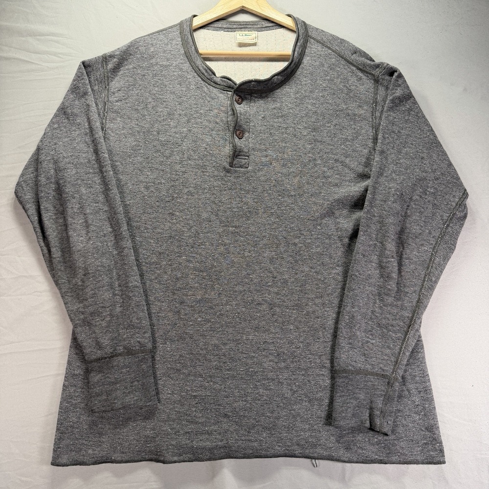 Vintage LL Bean River Driver Shirt Mens Large Gray Henley Made In USA Two Layer